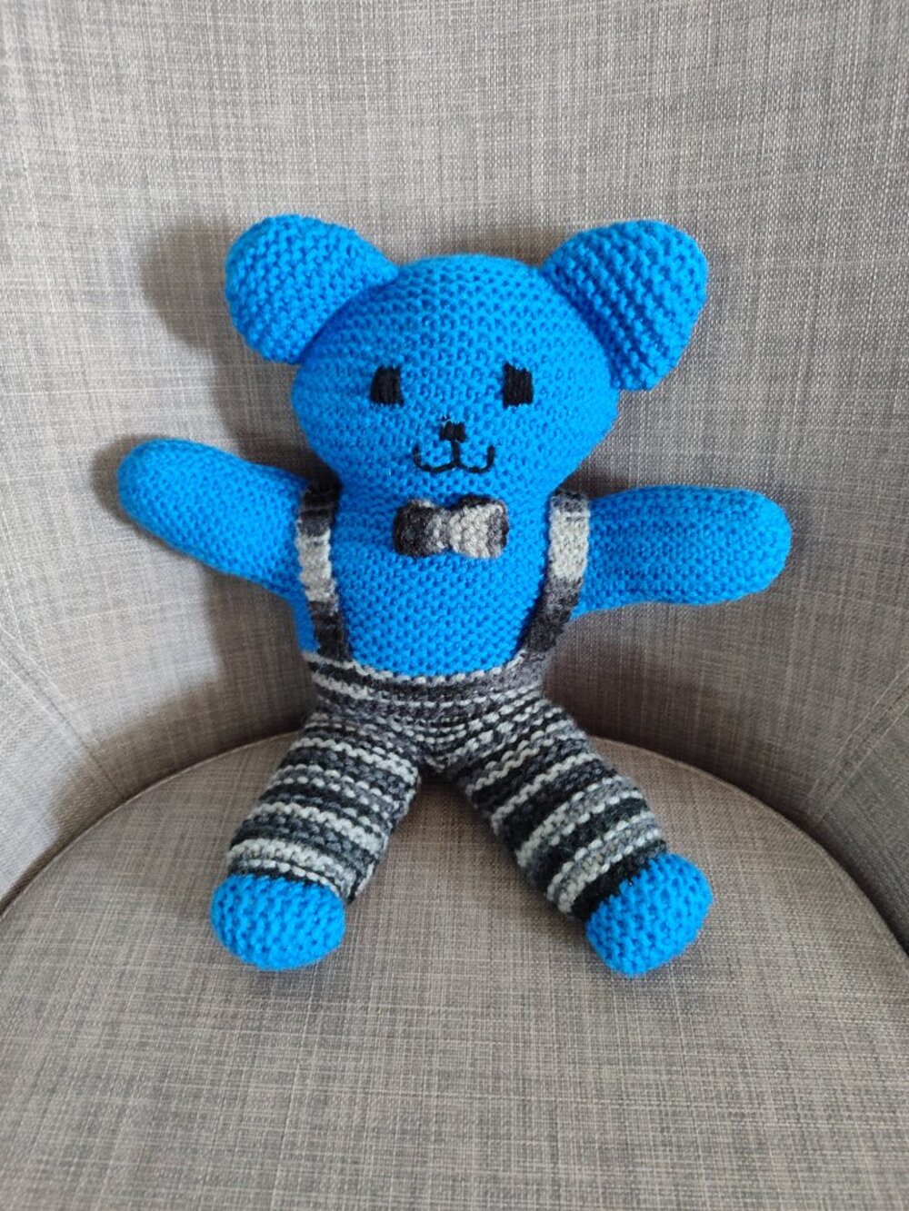 Brand new Handmade Hand-Knit Blue Stuffed Teddy Bear Toy 14 inches
